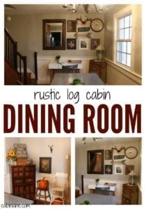 Rustic log cabin dining room before and after.