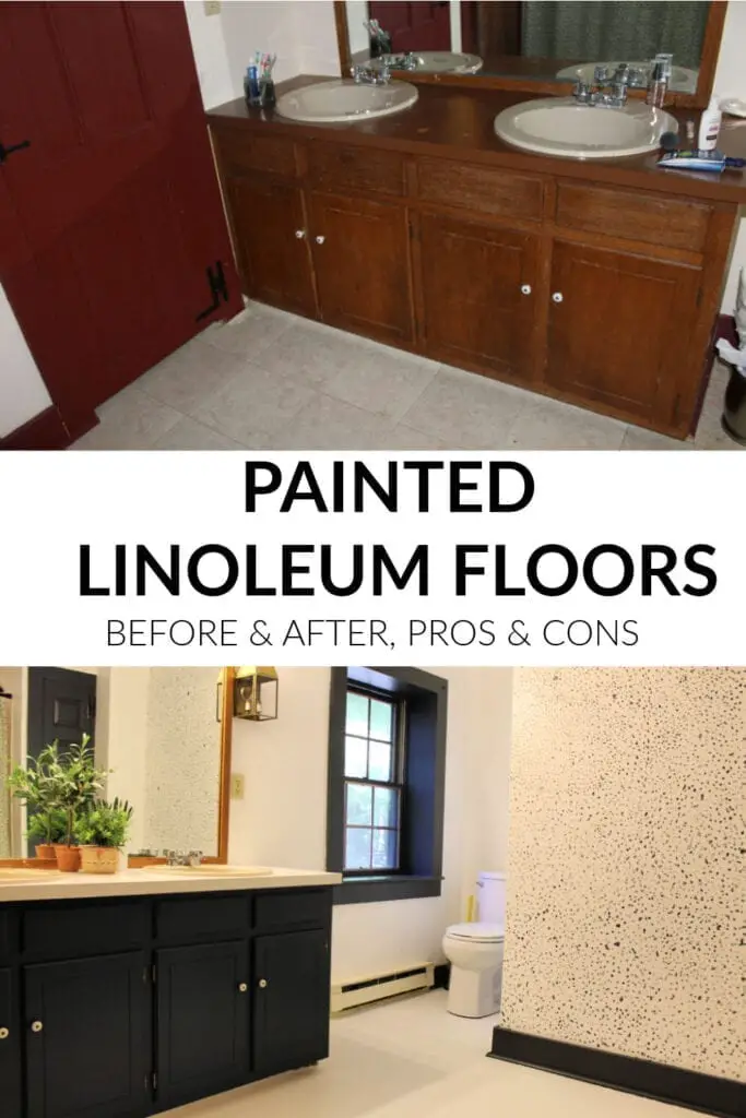 Thinking of painting your linoleum floors? I did! Here's how, plus before and after pictures of painted linoleum floors and pros and cons.