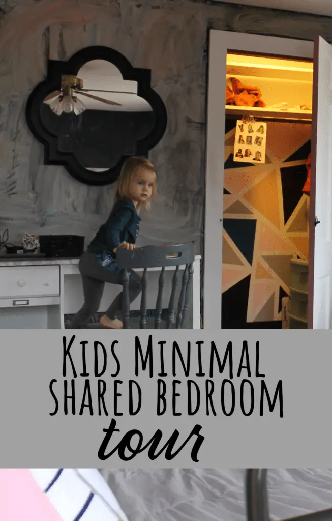 Minimal shared kids bedroom for a ten year old and three year old girl. Simple and sweet.