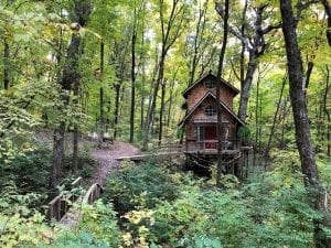Treehouse cabin in the woods in Illinois.