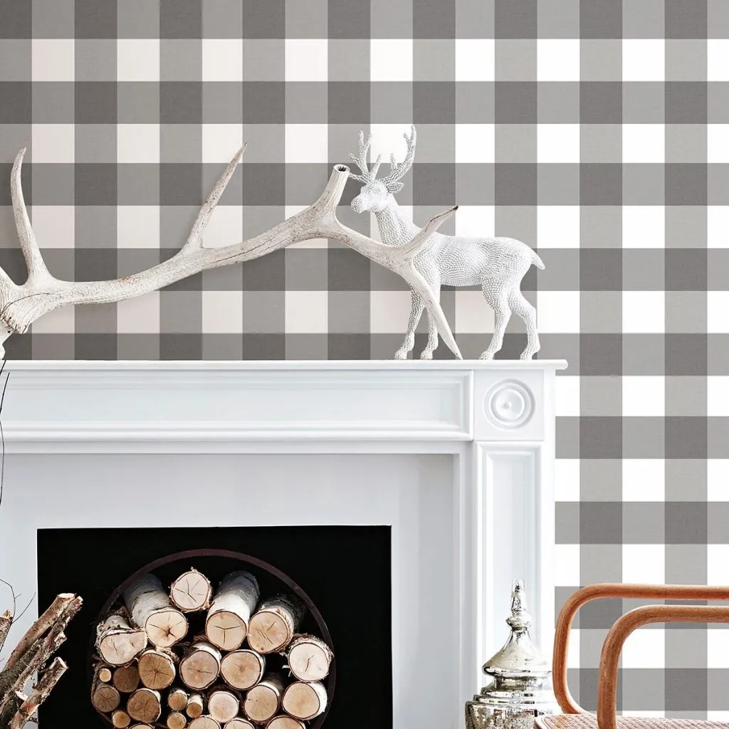gray and white homestead plaid peel and stick wallpaper