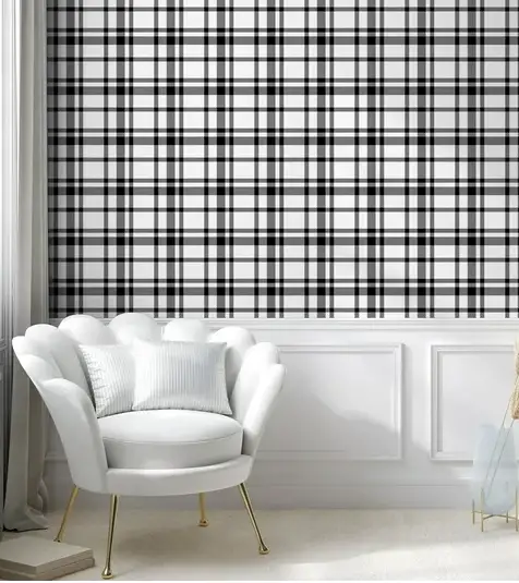 Black and white plaid peel and stick wallpaper