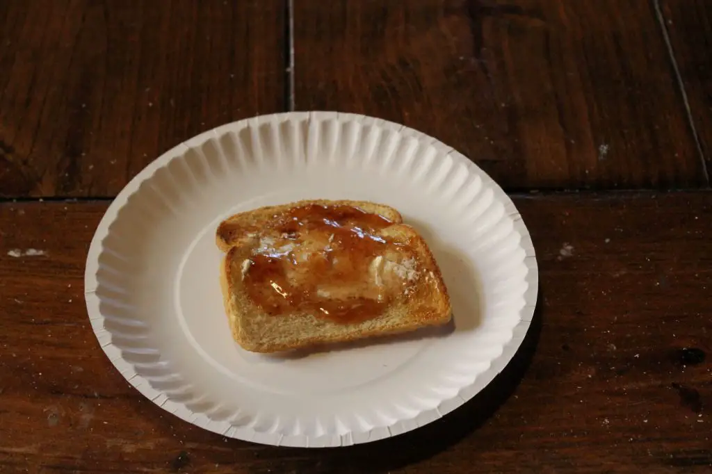 Toast with butter and strawberry jelly