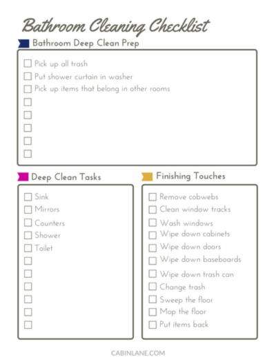 Bathroom deep cleaning checklist