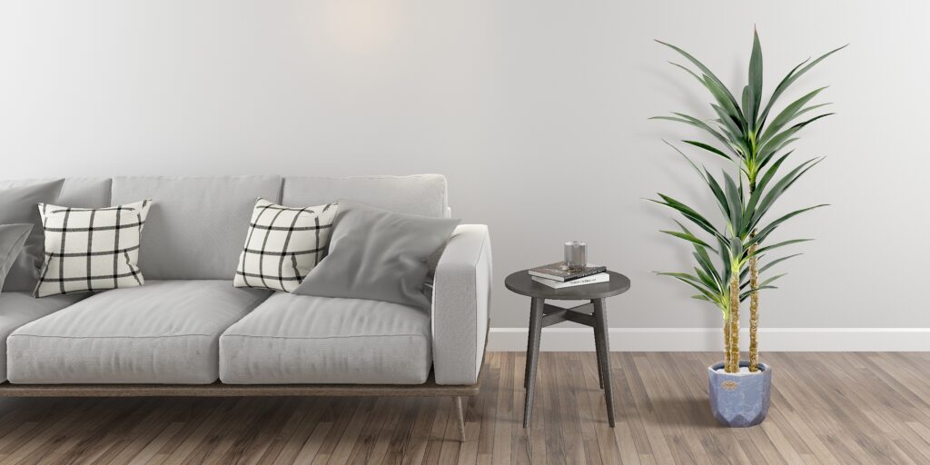 Faux agave plant in a living room