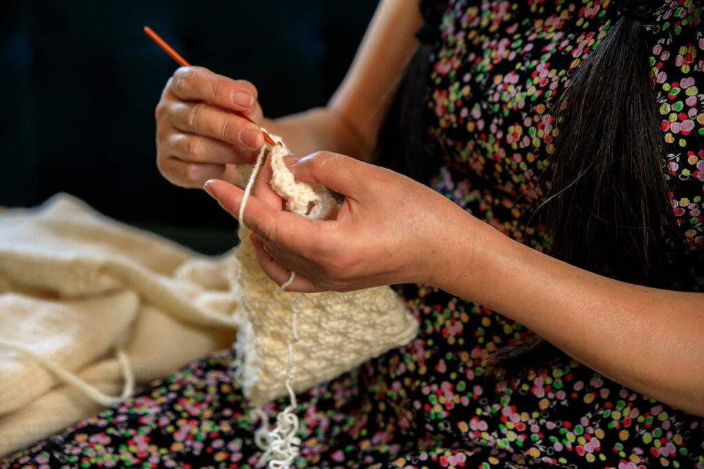 Woman crocheting