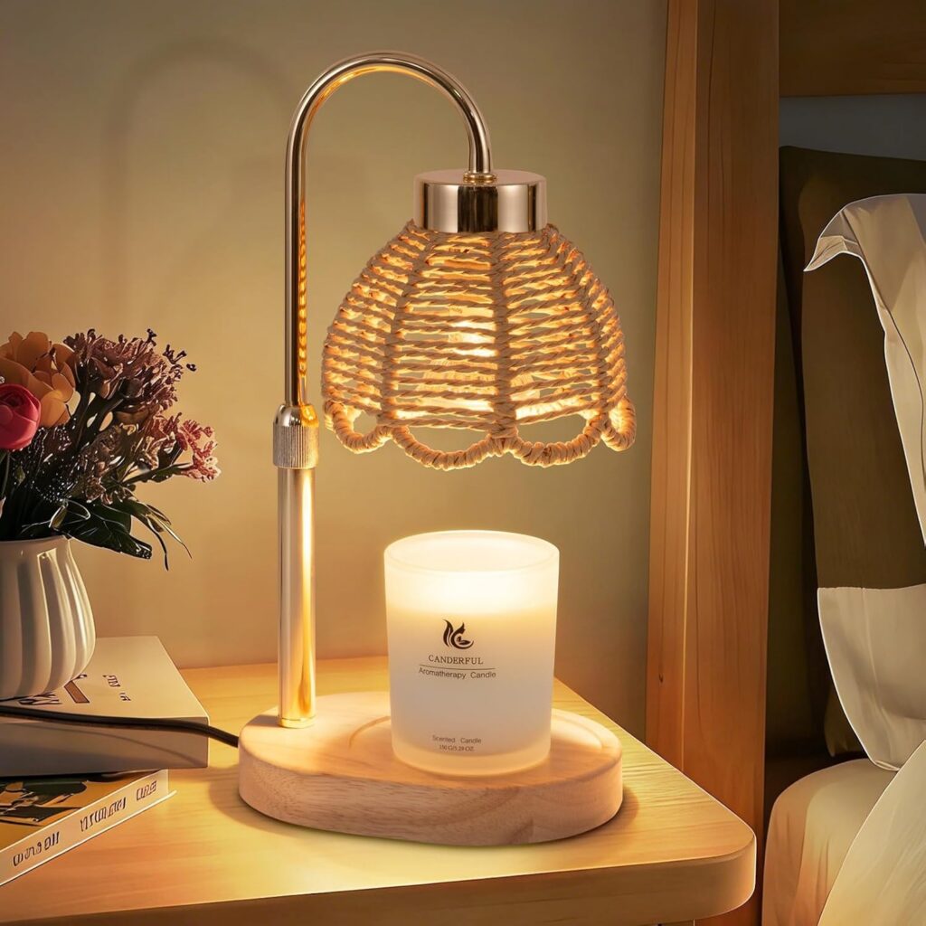 Candle warmer with rattan shade
