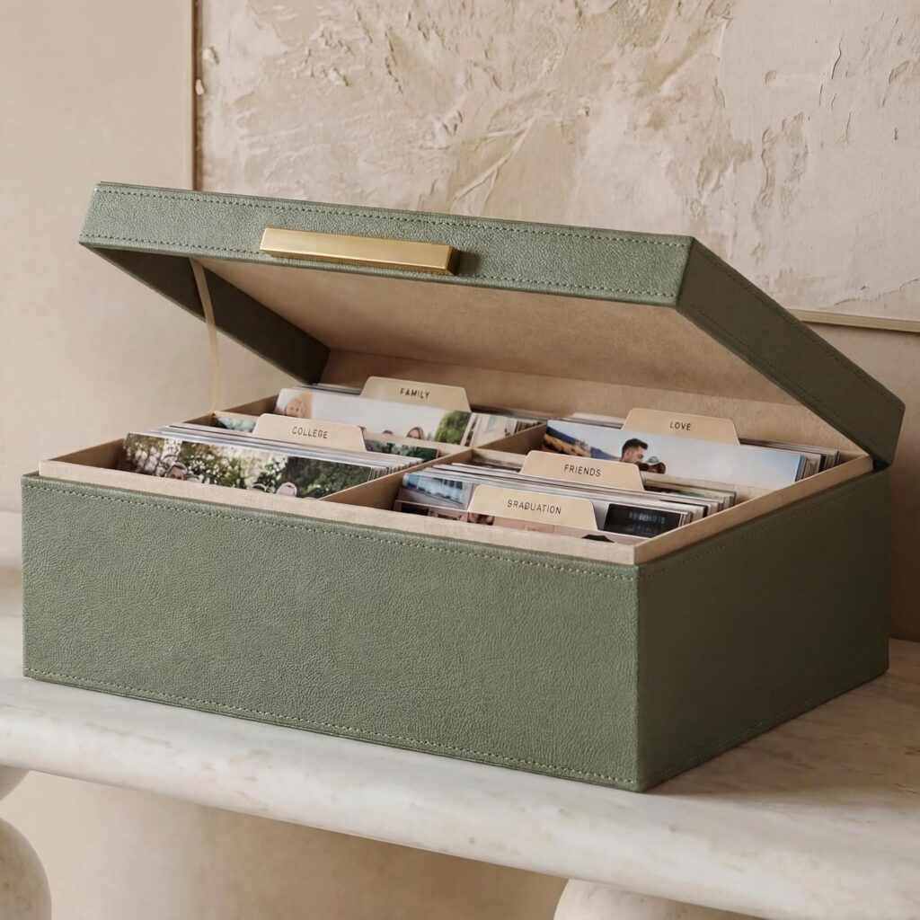 Green leather photo storage box