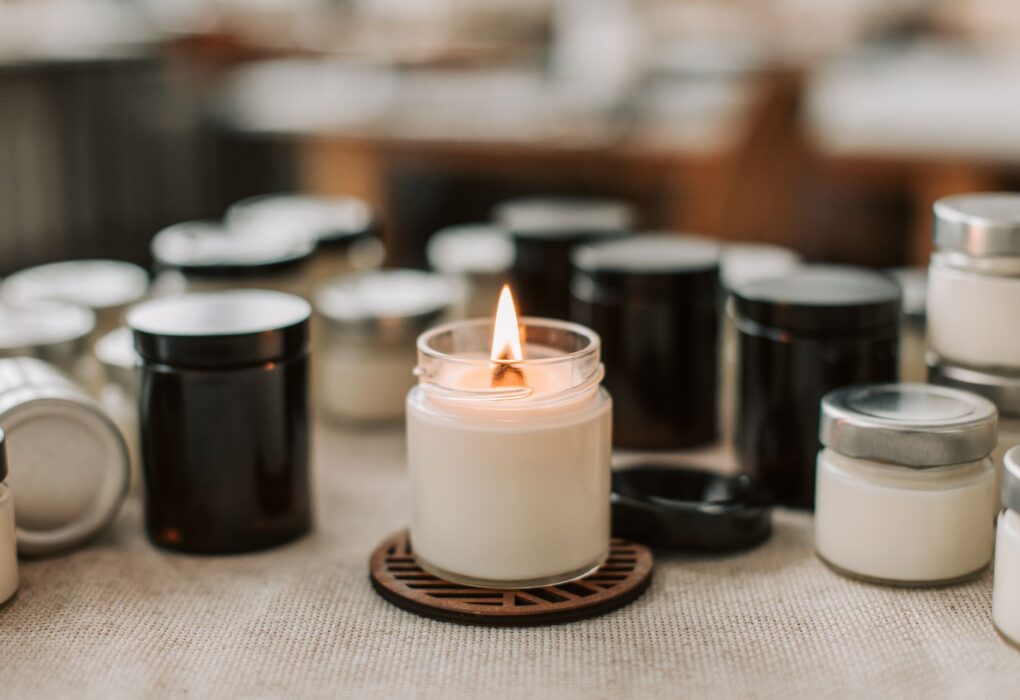 Candles in jars burning